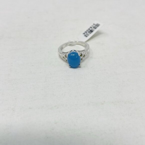 Karis Size 9 Burmese Blue Jade Simulated Peridot Platinum Bond Brass Ring 5032 - Picture 4 of 6